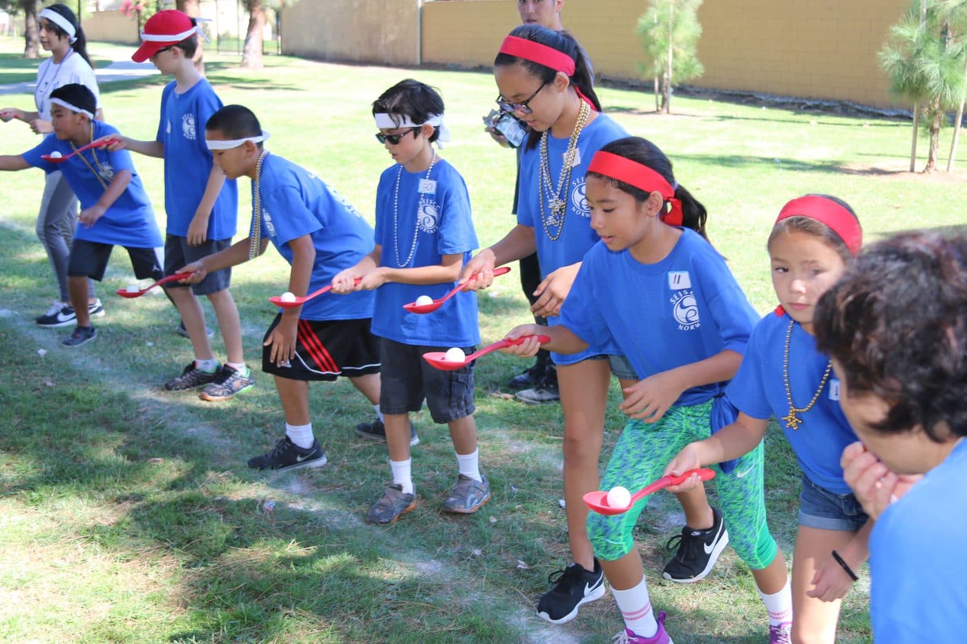 Students playing a team game at the undokai